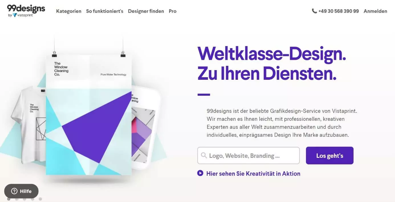 Homepage der Crowdsourcing-Plattform 99designs