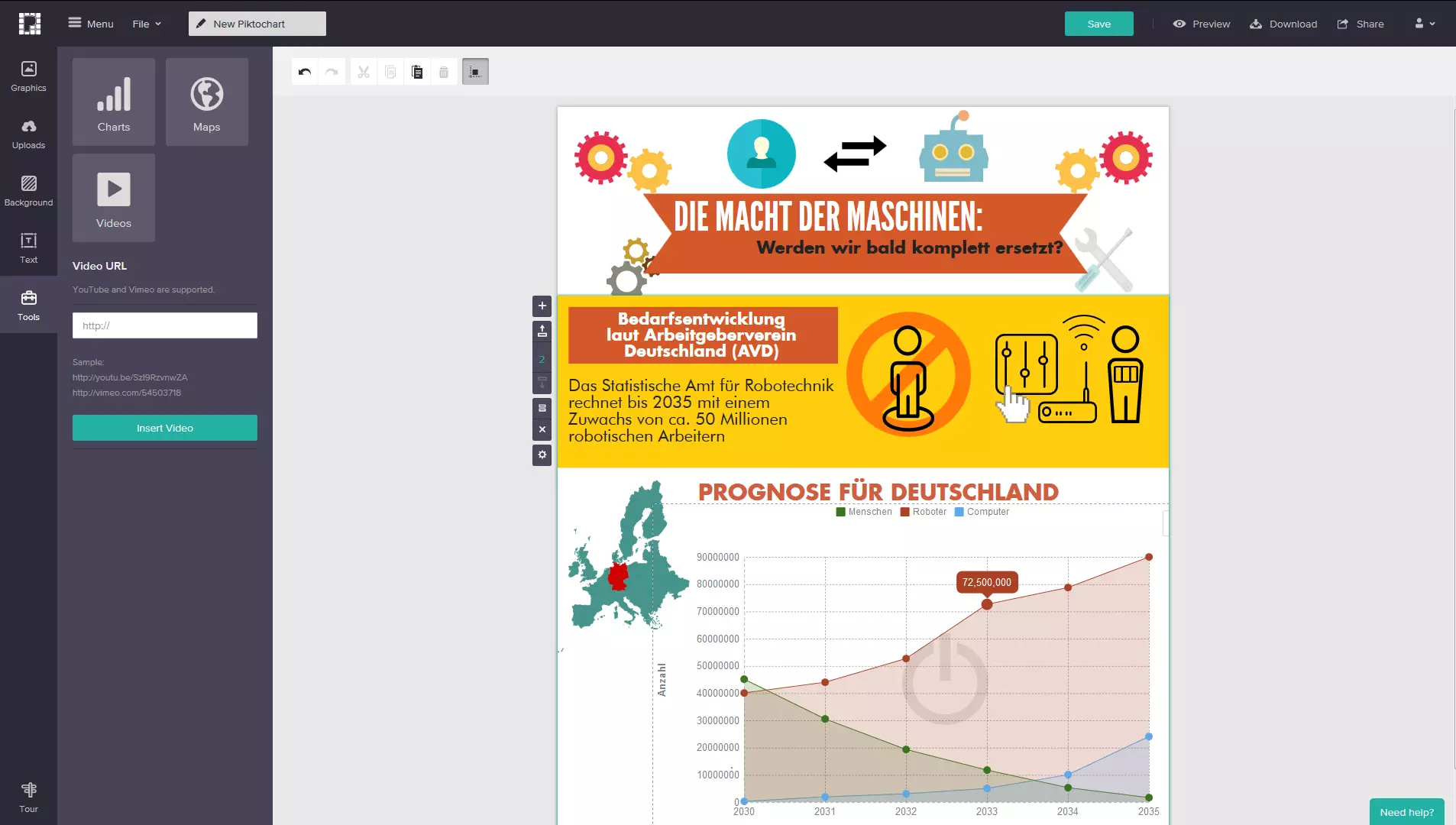 Benutzeroberfläche von Piktochart