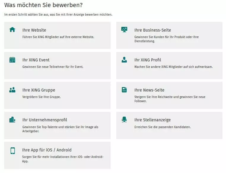 Bild zeigt verschiedene Werbeformate des XING AdManagers