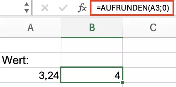 Excel: Aufrunden mit 0 Nachkommastellen