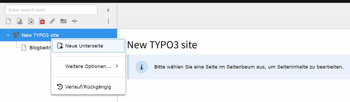 Neue Unterseite erstellen in TYPO3