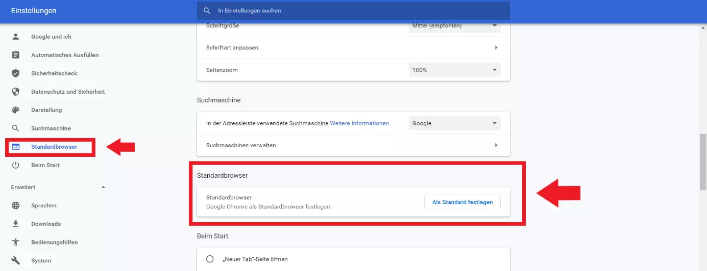 Google Chrome: Einstellung Standardbrowser