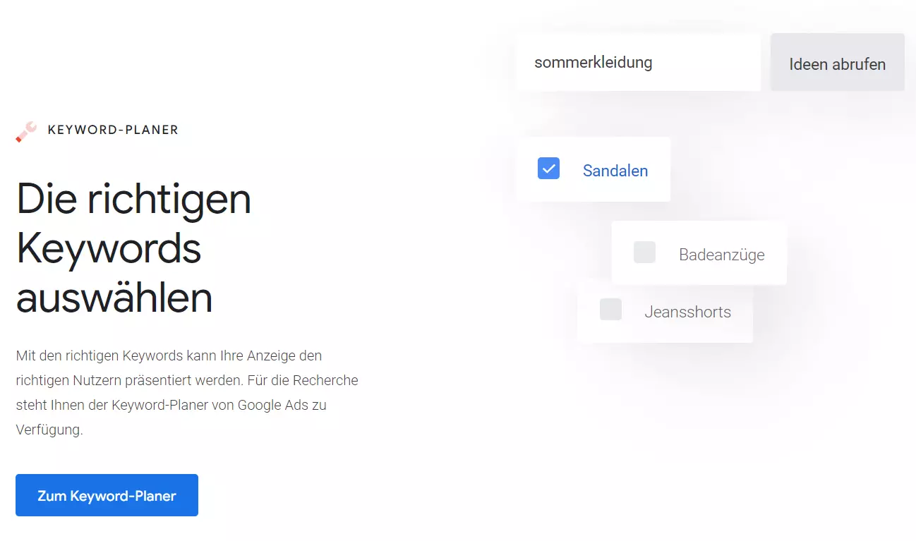 Screenshot der Seite des Google Keyword-Planers