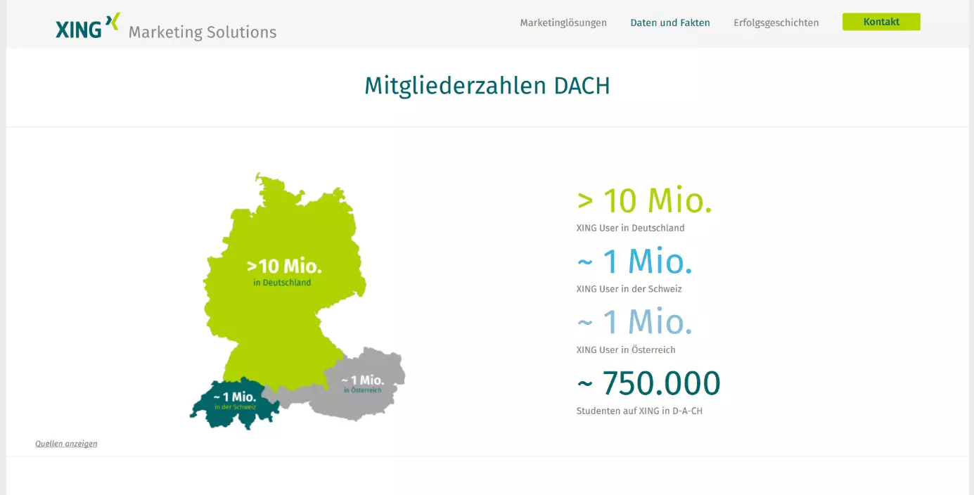 Übersicht der XING-Nutzer in der D-A-CH-Region