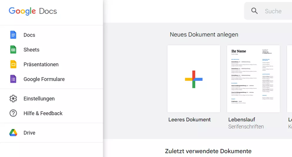 Screenshot von Google Docs (Google Workspace)