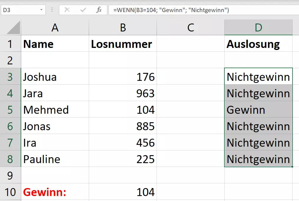 Excel-Funktion mit selbstdefinierten Ausgabewerten