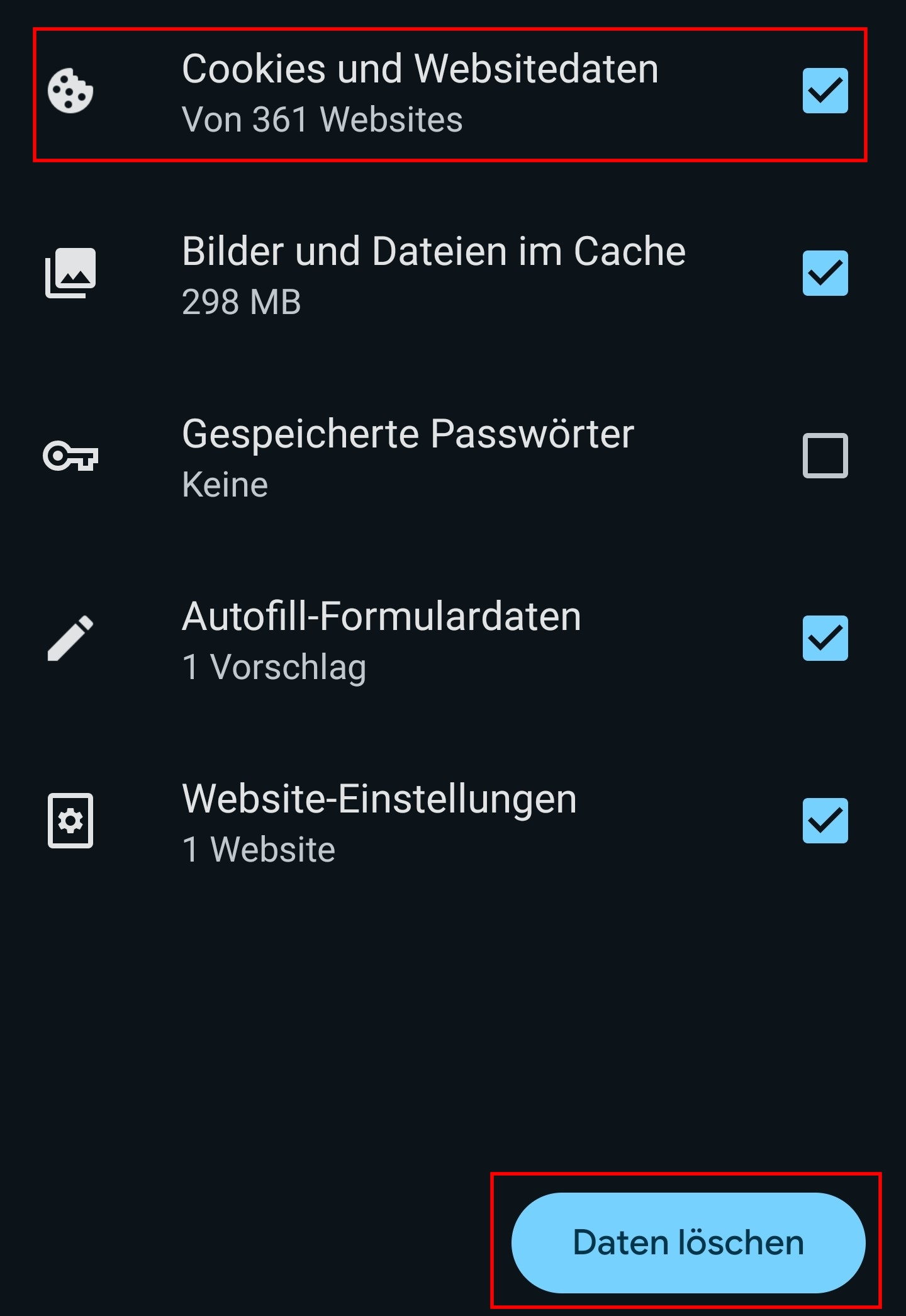 Cookies löschen in der Android-Chrome-App