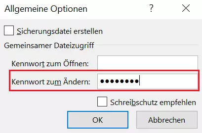 Excel: Allgemeine Optionen der Speicher-„Tools“