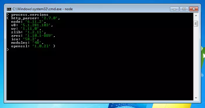 Node.js testen: Der Befehl „process.versions“