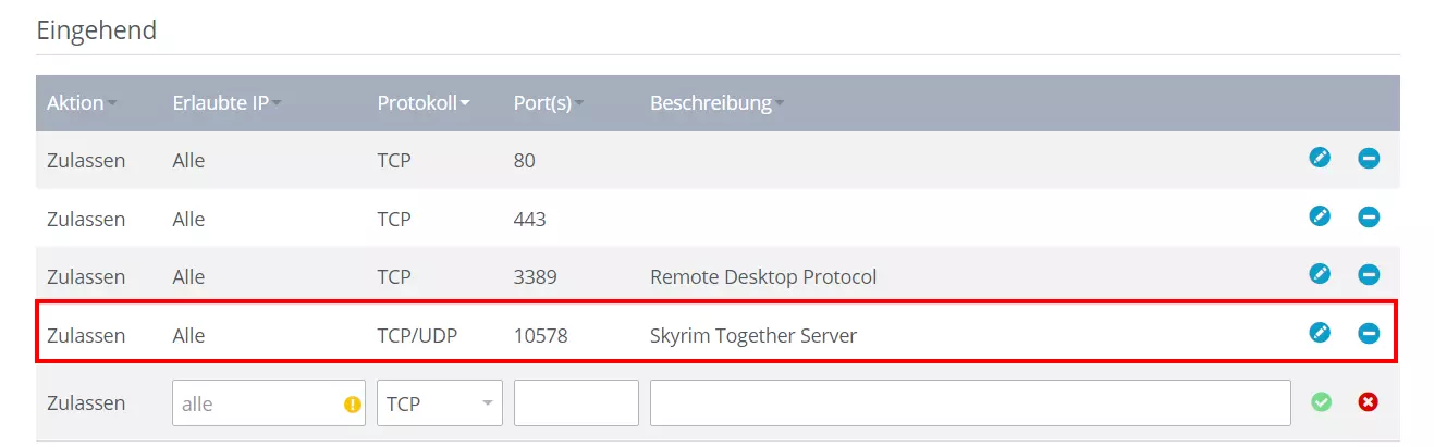 „Skyrim Together“-Server: Port-Freigabe im IONOS Cloud Panel