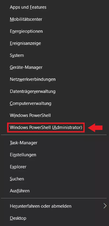 Öffnen Sie „Windows PowerShell (Administrator)“ 