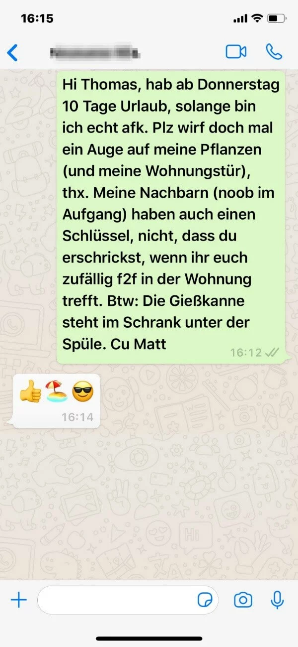 Chat Abkürzungen: Das Chat-Fenster von WhatsApp