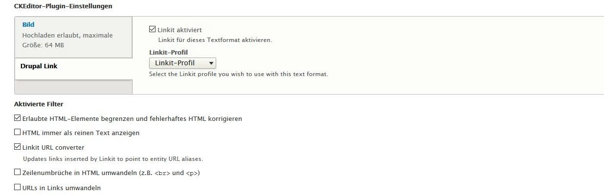 Anpassung der Textformate und -editoren in Drupal