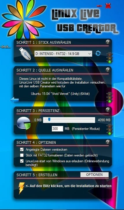 Wahl der Persistenz in Schritt 3: LinuxLive USB Creator
