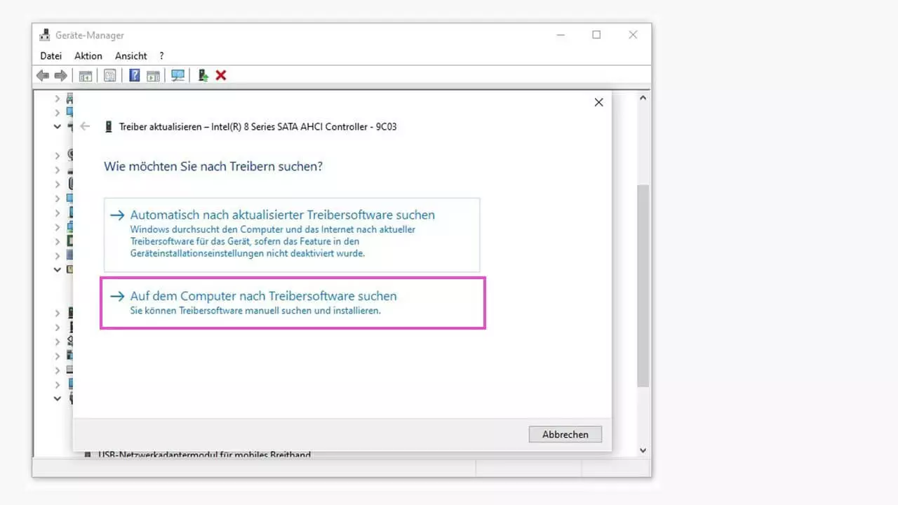 Manuelle Treiberinstallation im Windows-Geräte-Manager