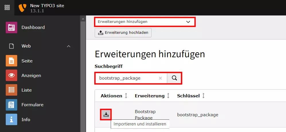 TYPO3 Bootstrap Package im TYPO3-Backend