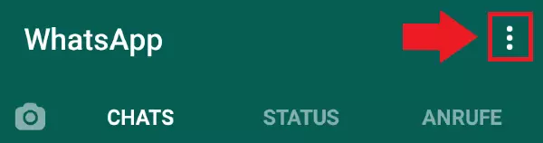WhatsApp-Menü mit Drei-Punkte-Symbol oben rechts für „Weitere Optionen“ 