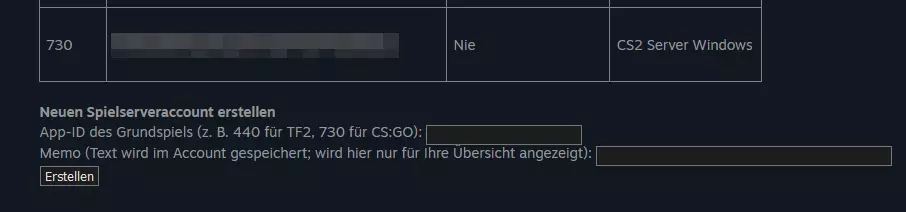 Steam-Spielserver-Accountverwaltung: CS2-Server