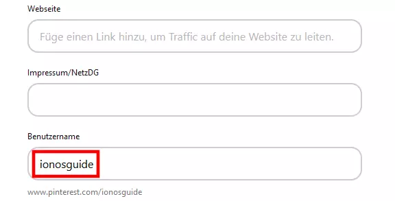 Benutzername in den Pinterest-Einstellungen