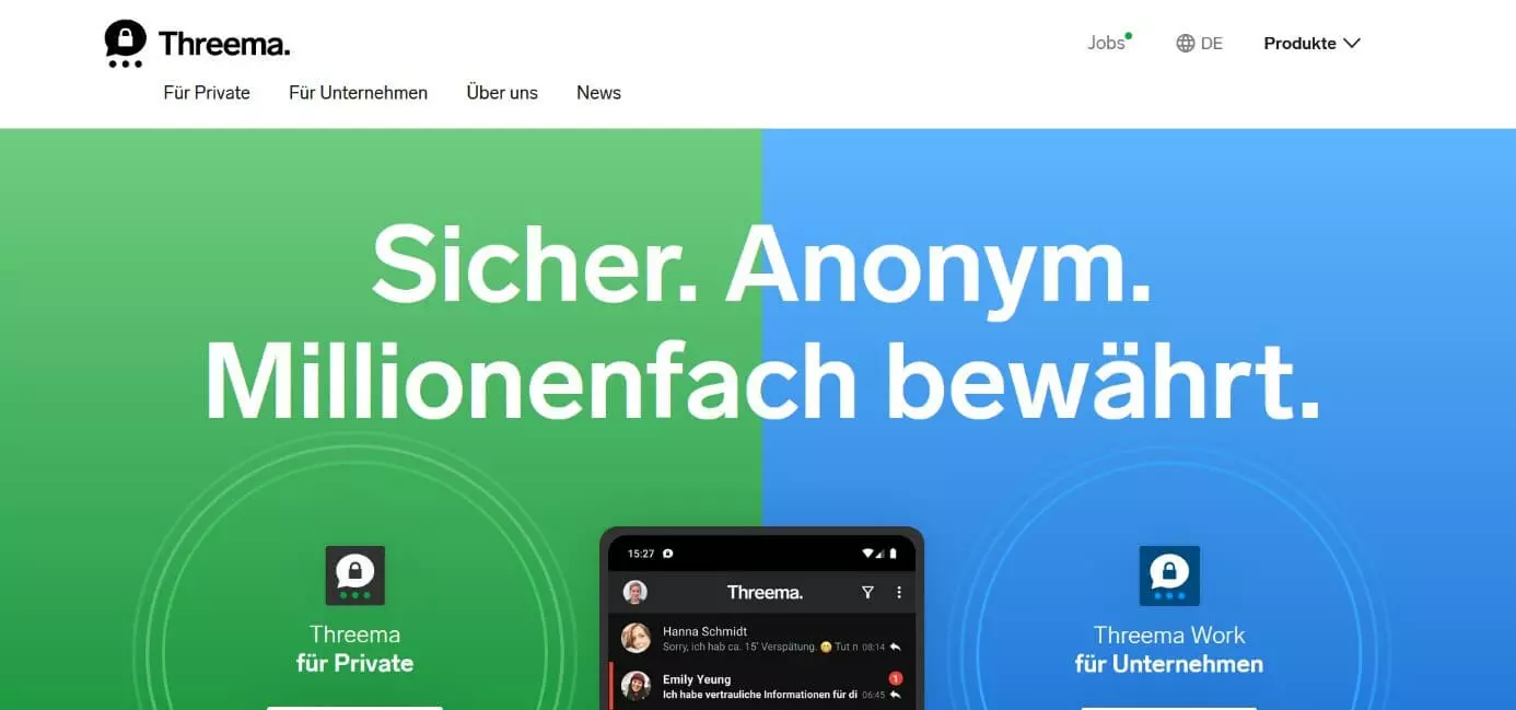 Screenshot der Threema-Seite