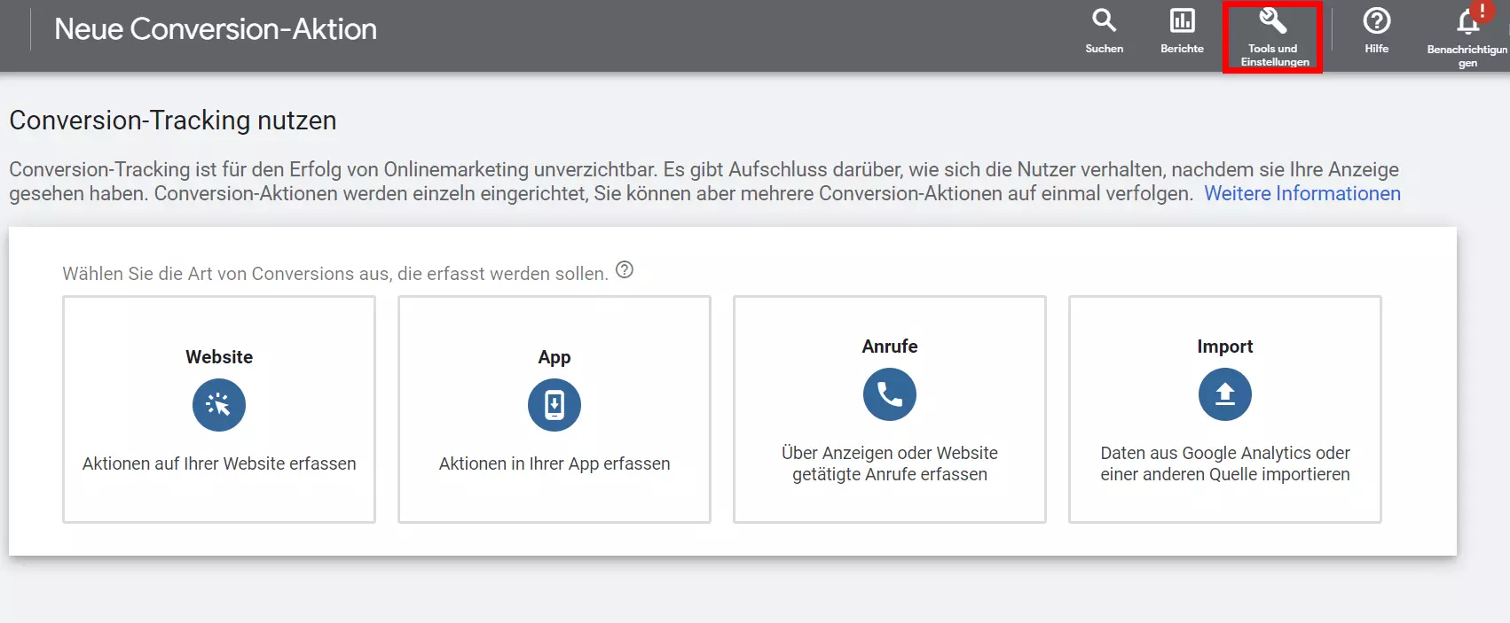 Verschiedene Optionen für das Conversion Tracking in Google Ads