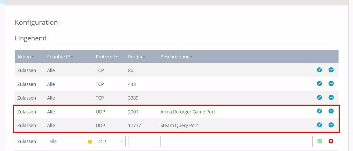 Port-Freigabe im IONOS Cloud Panel