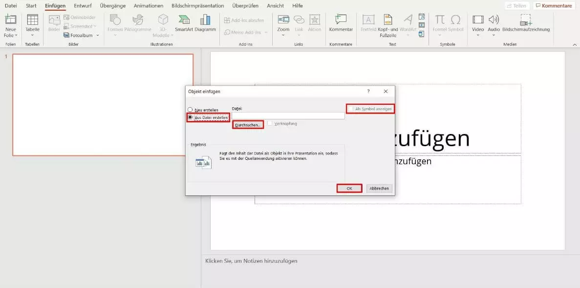 Word-Datei in PowerPoint einfügen: Import als Objekt