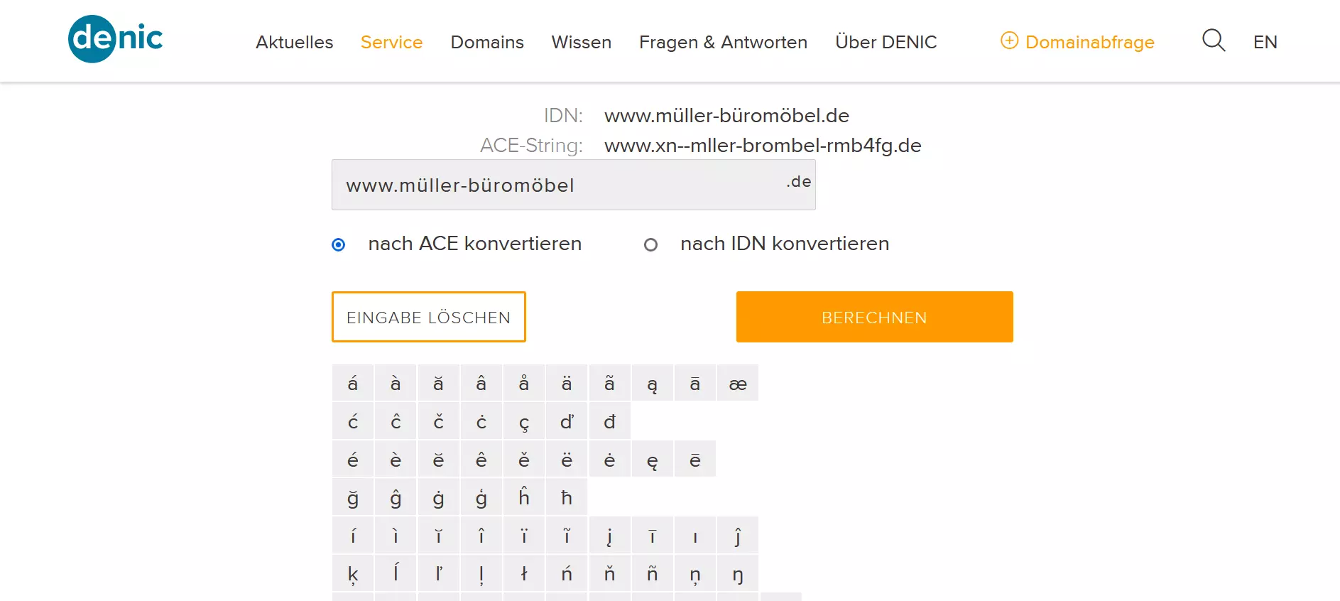 Der Punycode-Converter der DENIC