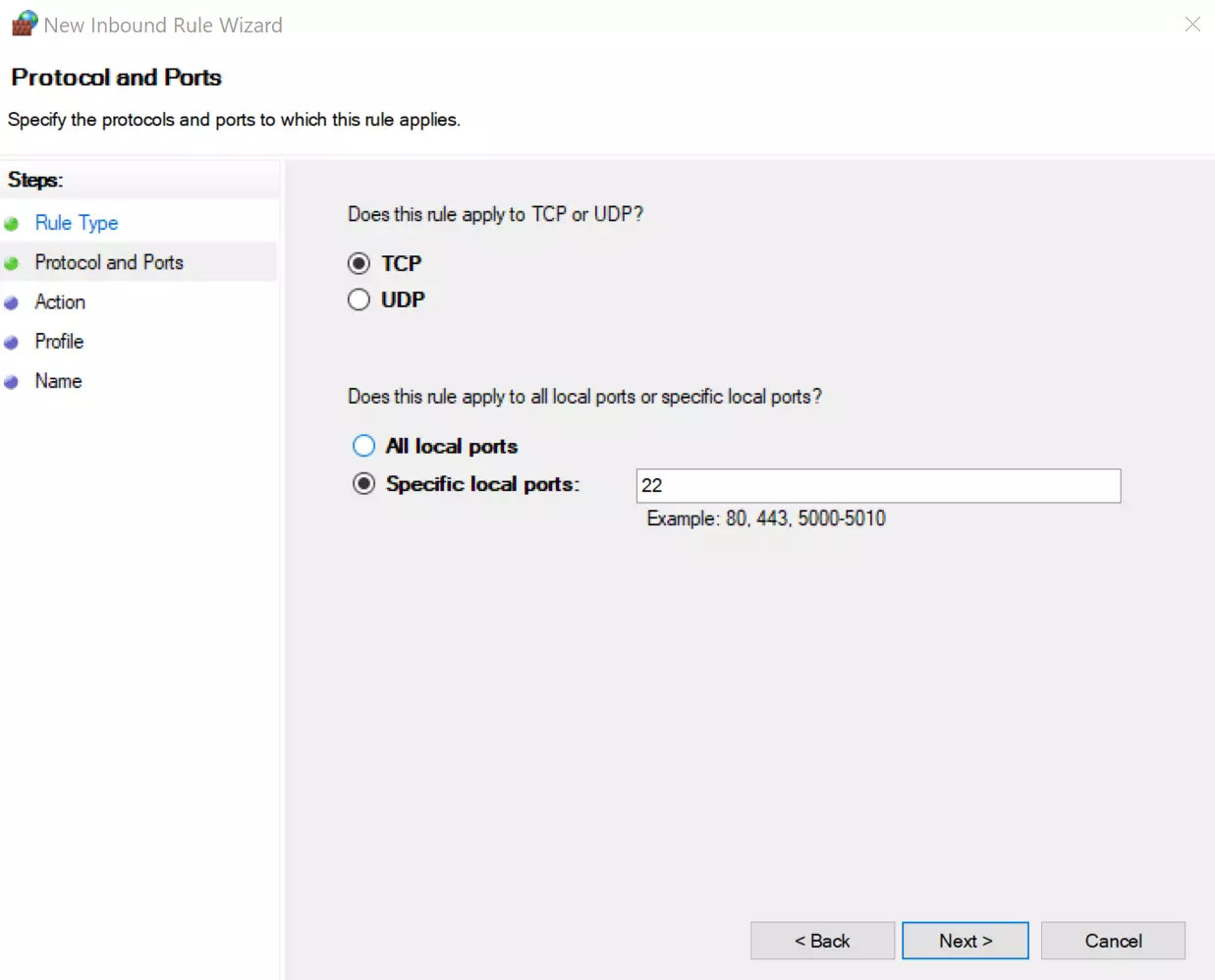 Windows Defender Firewall: SSH-Port 22 festlegen