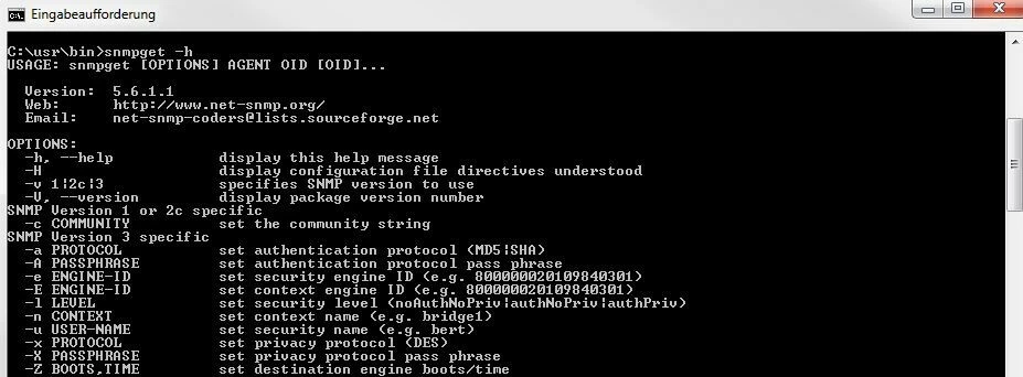 snmpget-Hilfsmenü in der Windows-Eingabeaufforderung