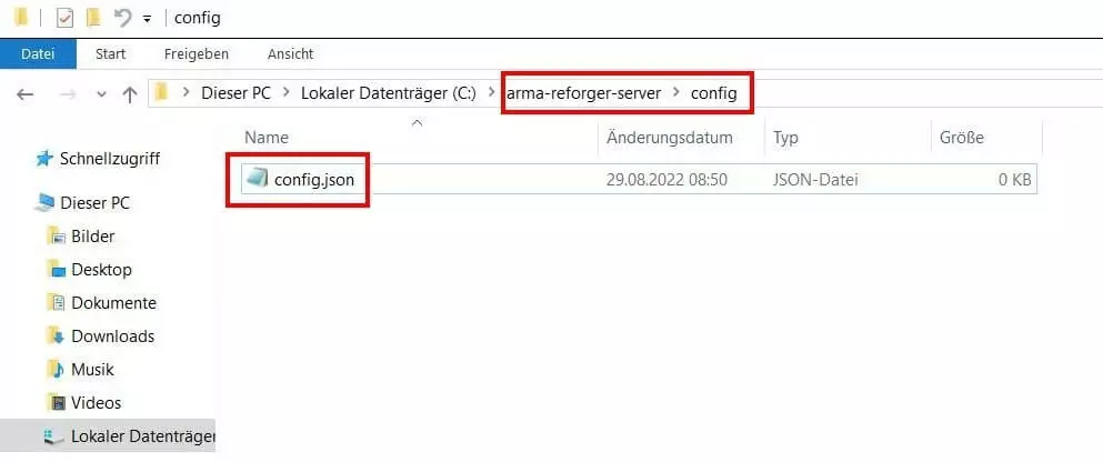 Arma Reforger: Server-Verzeichnis mit erstelltem „config“-Ordner