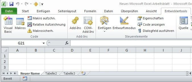 Tabelle mit neuem Namen nach der Ausführung des RenameWorksheets-Makros