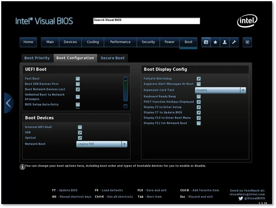 Intel Visual BIOS: Boot Configuration