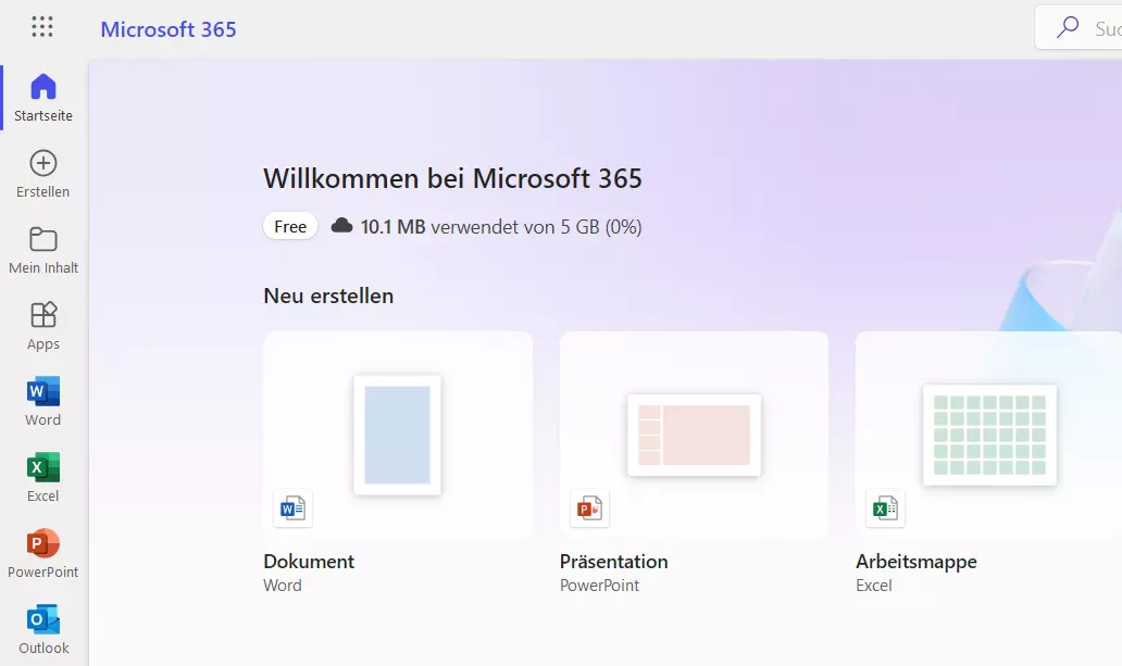 Screenshot aus Microsoft 365 Online