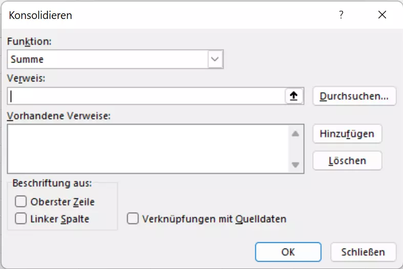 Das „Konsolidieren“-Menü in Excel