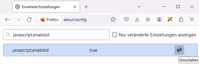 Firefox-Einstellung „javascript.enabled“