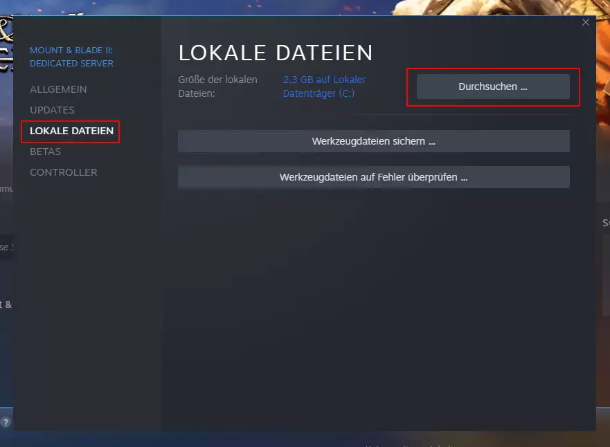 Steam: Ordner mit den Serverdateien für Mount & Blade 2 aufrufen