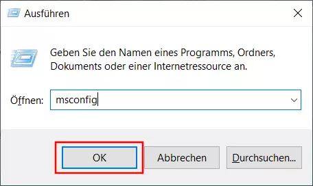 Screenshot Ausführen-Feld mit Eingabe „msconfig“