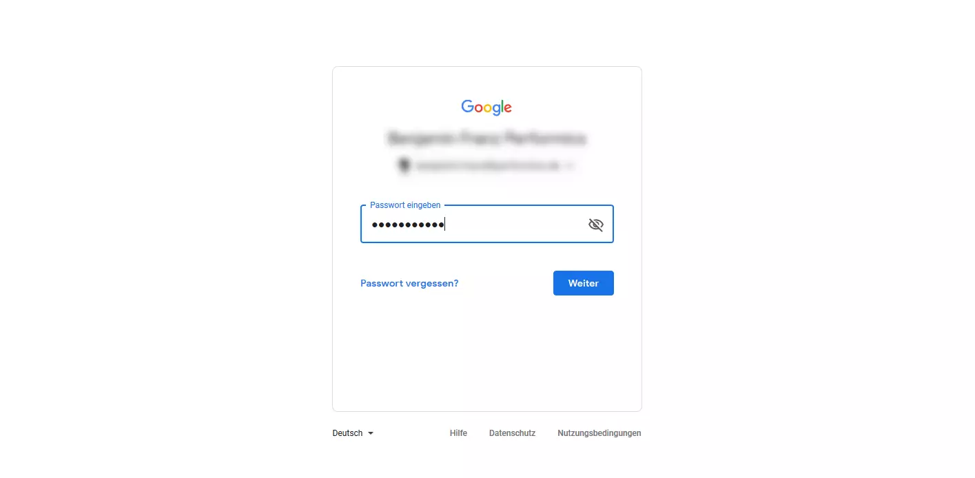 Der Login-Bereich von Google