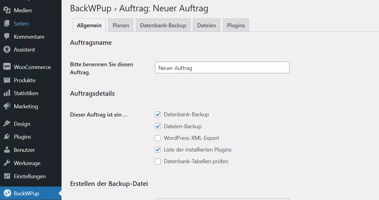 BackWPup im WordPress-Backend