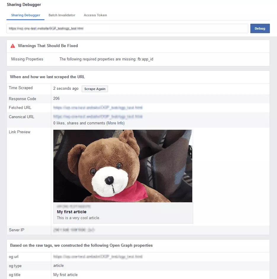 Der Sharing Debugger von Facebook zur Überprüfung von Open Graph