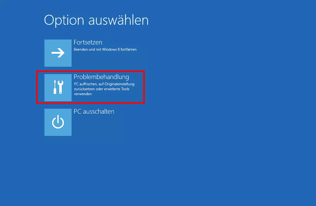 Windows 8 Systemwiederherstellung: Auswahl der Reparaturoptionen