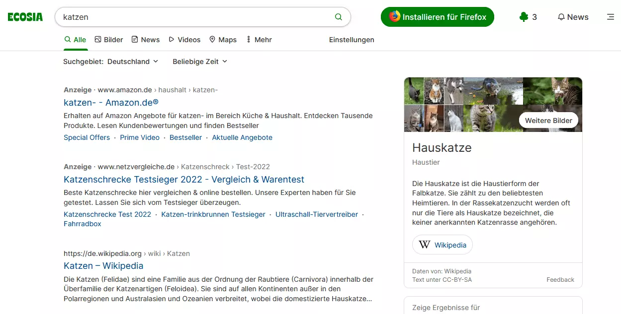 Ecosia-Suchergebnisse für den Begriff „Katzen“