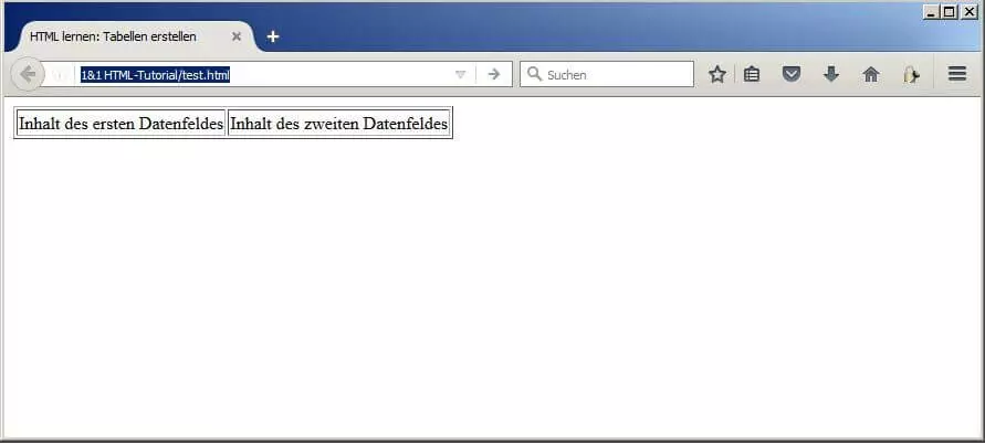 Browseransicht der einfachen HTML-Tabelle mit einer Zeile und zwei Spalten