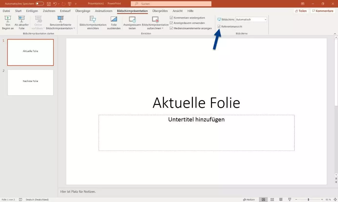 Option für die PowerPoint-Referentenansicht