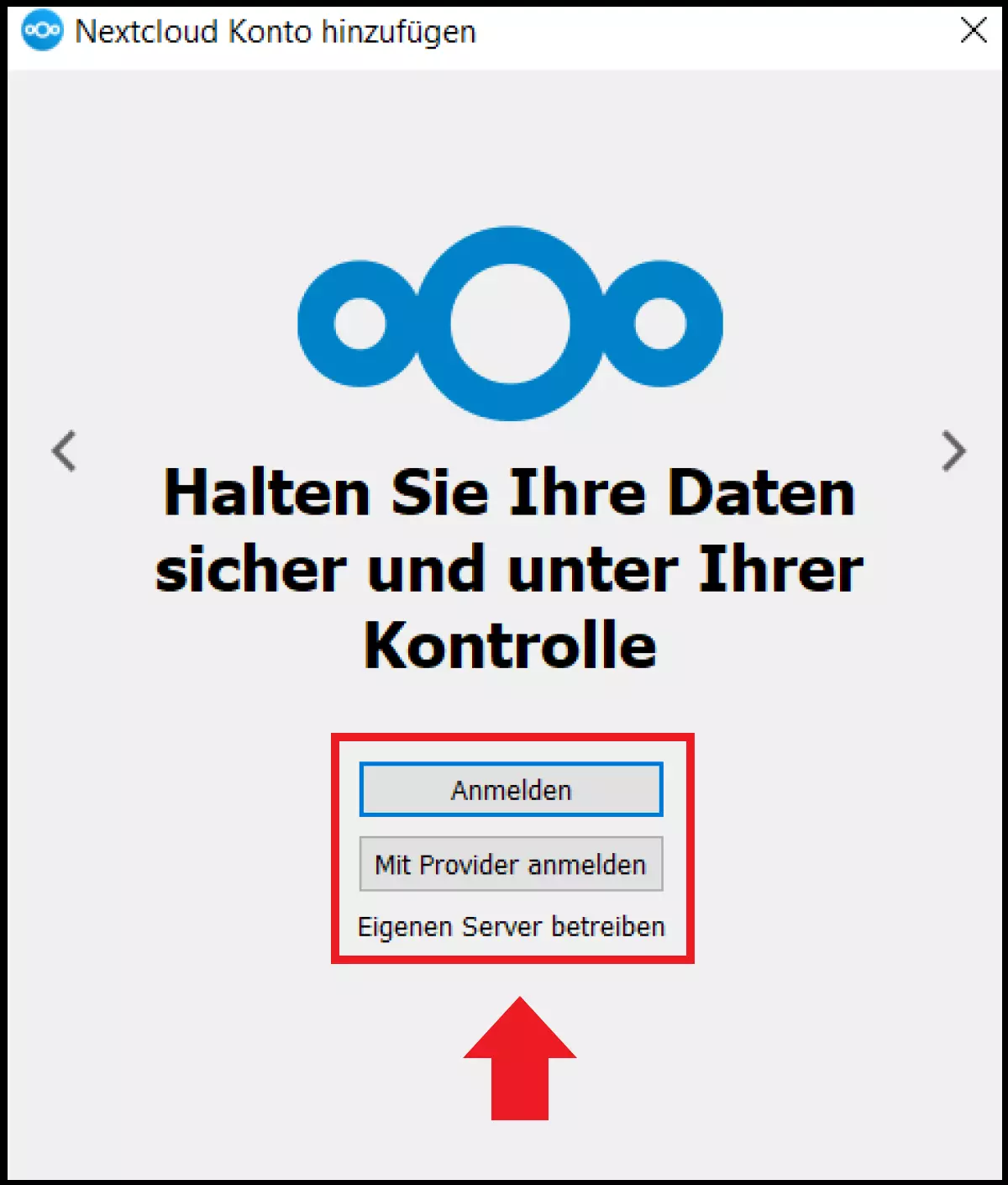 Anmeldung beim Nextcloud-Server