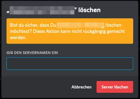 Bestätigung zum Löschen eines Discord-Servers