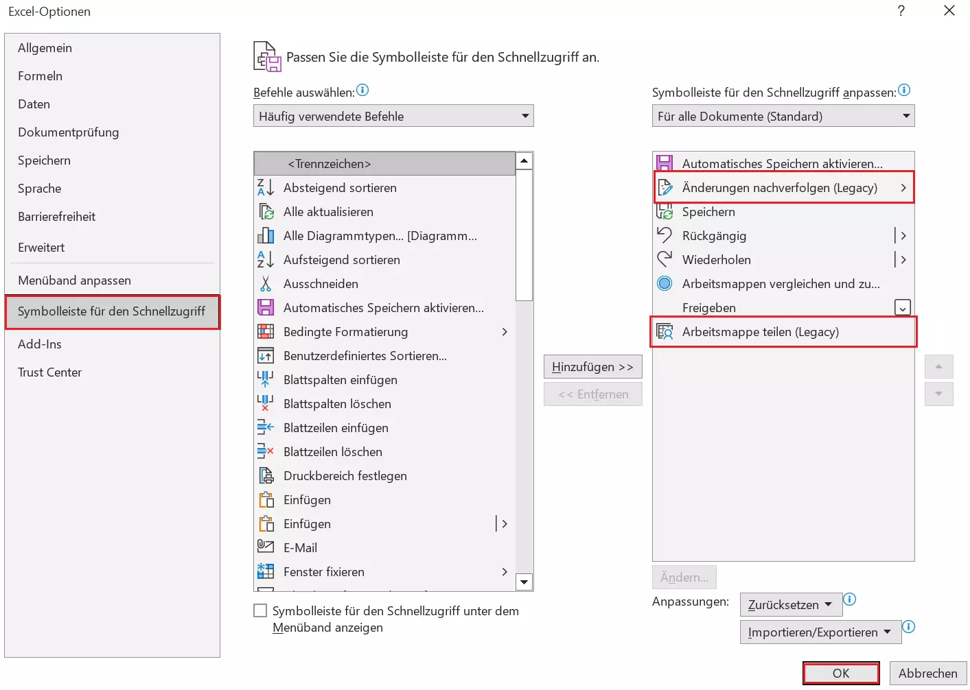 Excel-Optionen