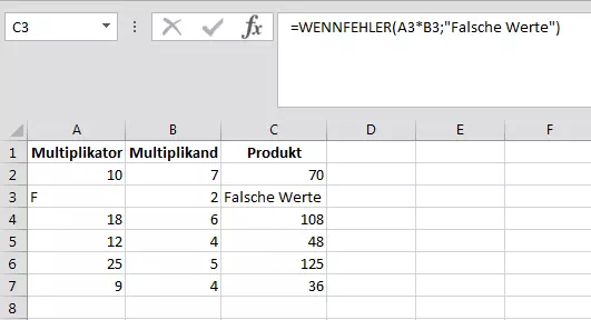 Alternative Fehlermeldung in Excel durch WENNFEHLER