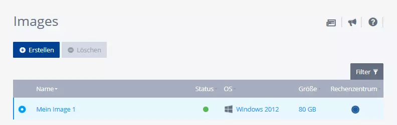 IONOS Cloud Panel: Images-Übersicht